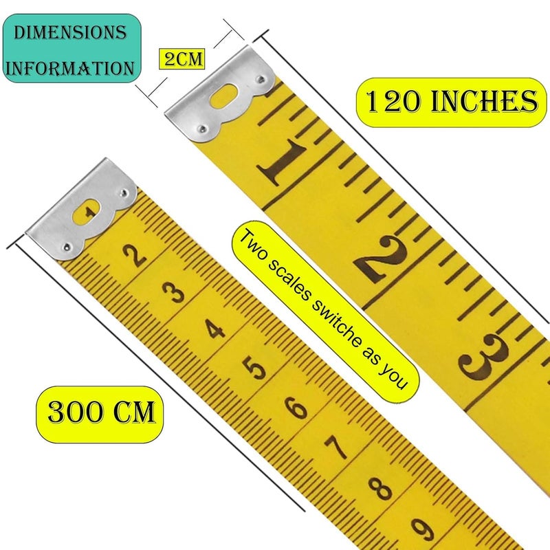 NaFurAhi Oboteny 2Pcs Tape Measure Measuring Tape for Body, 120-Inch Double Scale Sewing Flexible Ruler for Weight Loss Body Measurement Tailor Craft Vinyl Body Measurement Tape(White, Yellow) - Image 2